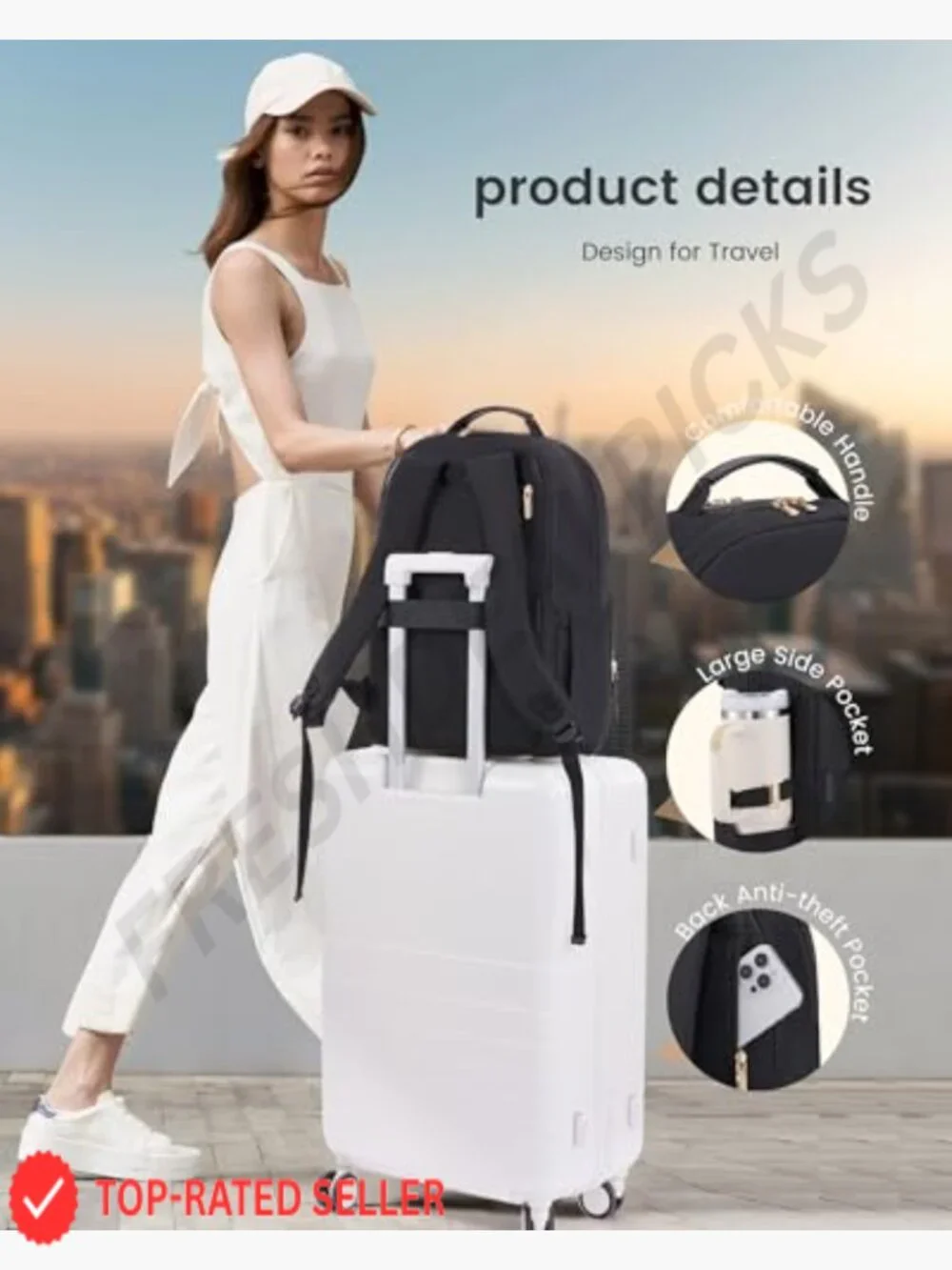 Laptop Backpack with Leather Trim & Tumbler Pockets, 15.6